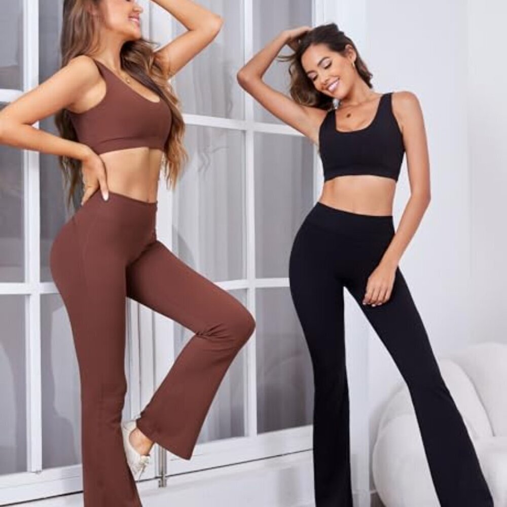 High-Waisted Flare Leggings Tummy Control Yoga Pants 80% Nylon 20% Spandex - Picture 5 of 8